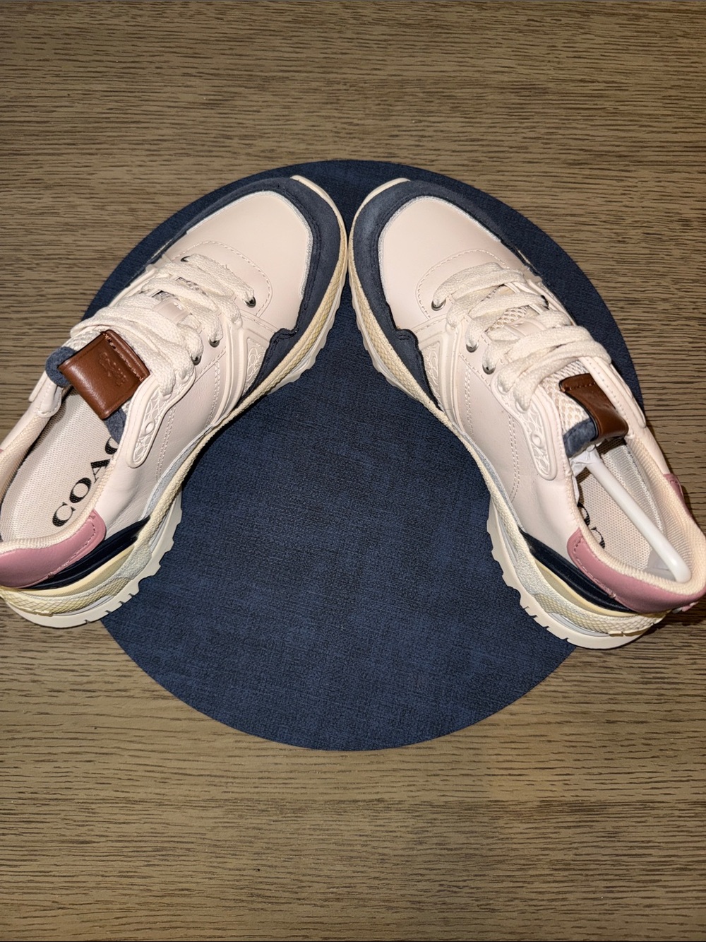 Coach Women’s Leather Sneakers with Navy and Brown Accents